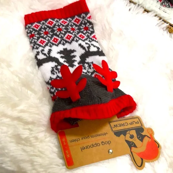 New Pup Crew reindeer knit dog sweater with antler hood.  Size XS.  Cute! - Picture 5 of 12